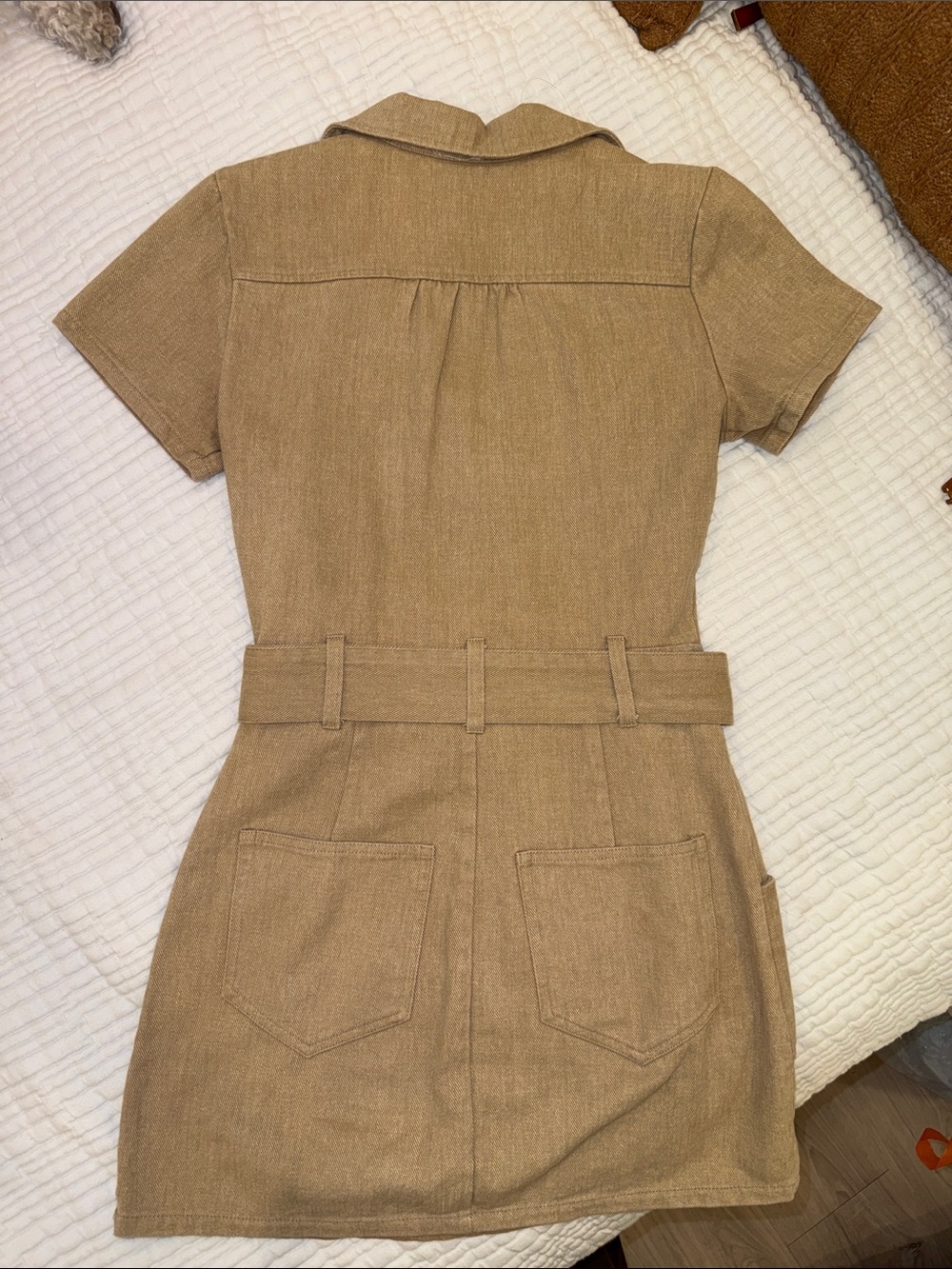 Tan Short-Sleeve Belted Utility Dress - Picture 3 of 3